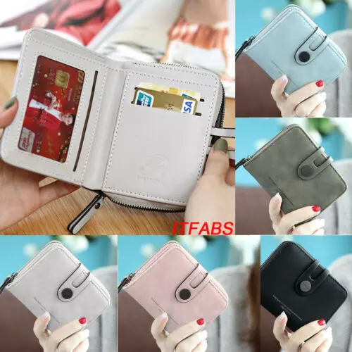 

2019 Mini Women's Solid Wallet Card Holder Clutch Coin Purse Leather Purse Female Solid Slim Card Wallet Alloy Zipper Bag