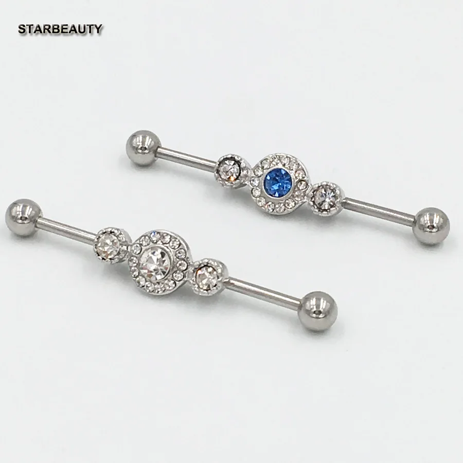 Серьга для пирсинга с белым австрийским кристаллом промышленный пирсинг Спираль