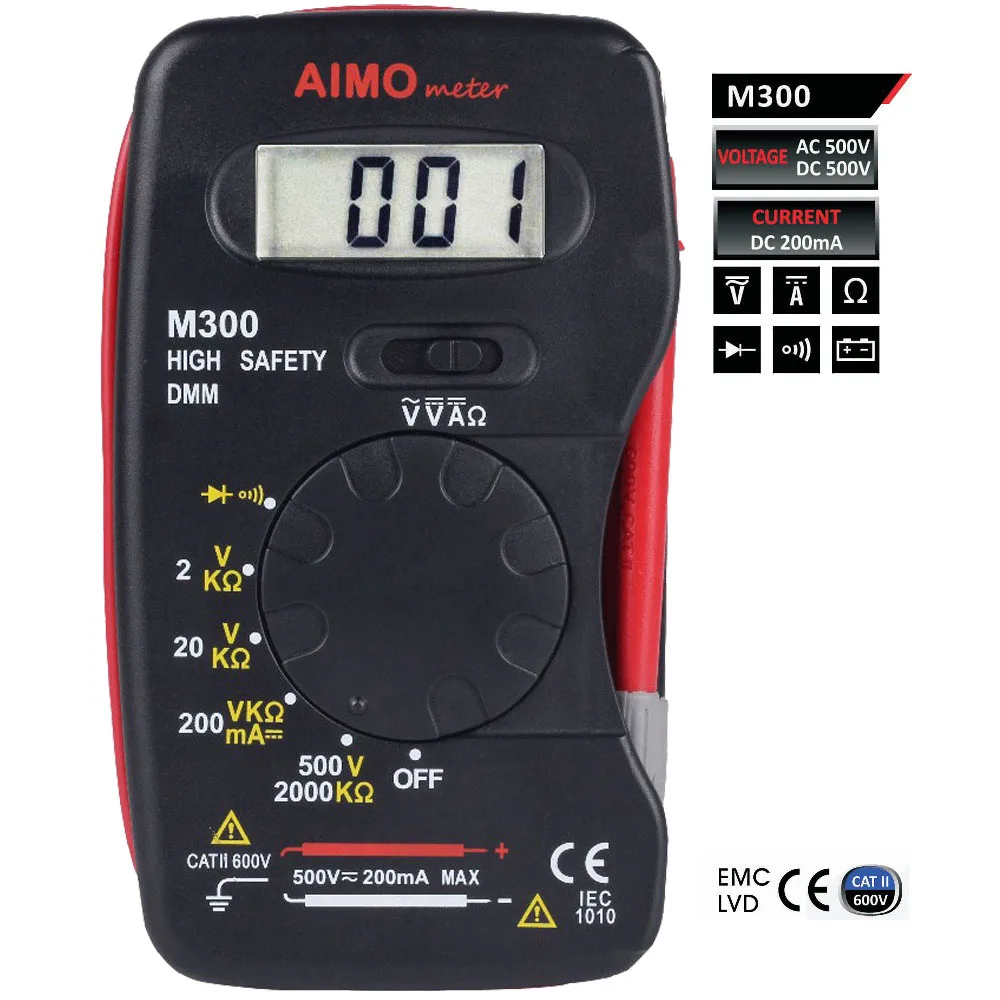 Aimo M300 Мини Ручной ЖК дисплей Цифровой мультиметр высокобезопасные крепежные