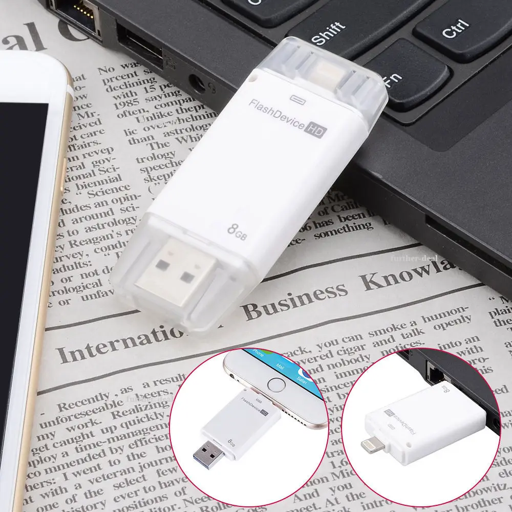 OTG USB флэш накопитель для iPhone X/8/7/7 Plus/6/6 s/5/SE ipad пластиковый Флешка HD карта памяти 8G