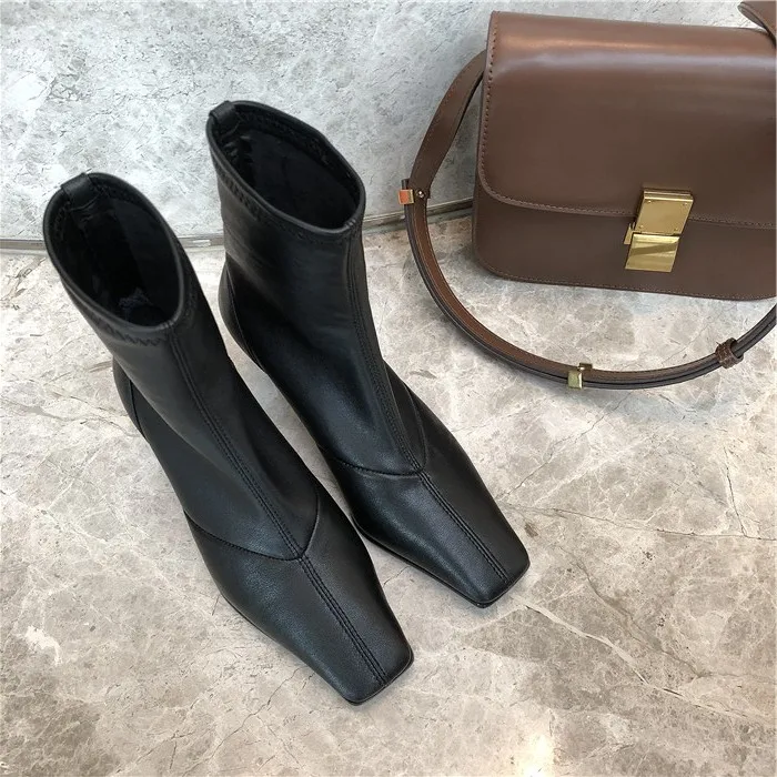 Vangull Women Boots hot Woman Genuine Leather cow leather Europe and the United States British short boots square t fashion | Обувь