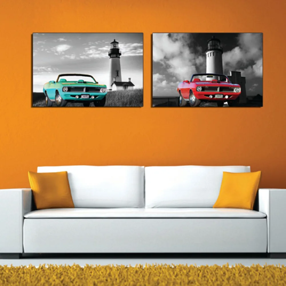 2 шт. без рамки бесплатная доставка Печать на холсте двухэтажный автобус ragtop Маяк