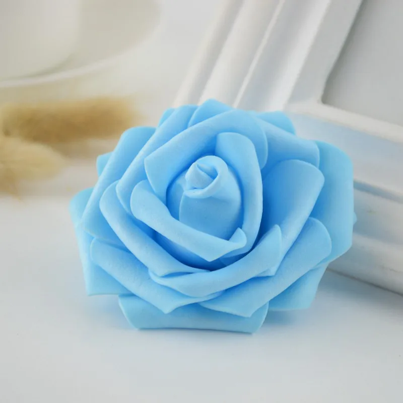 blue 100 шт. Искусственные цветы Новогоднее Рождество для дома Свадебные украшения Аксессуары diy рукоделие Подарочная коробка 7 см шелк Пена розы - Цвет: blue