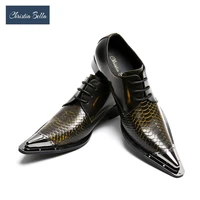 christia bella handmade pointed toe metal tip genuine leather men dress shoes evening party wedding shoes hairdress sexy oxfords