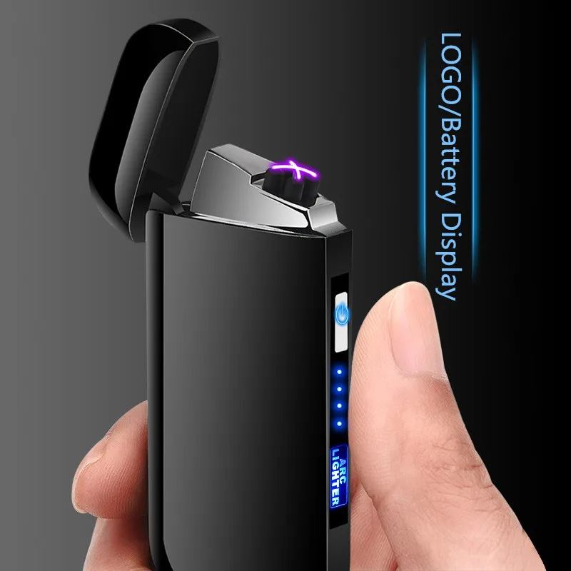 Светодиодный дисплей с аккумулятором USB Зажигалка с двойной дугой смарт-сенсорные электронные гаджеты прикуриватель портативный Ветрозащитный плазменный зажигалка