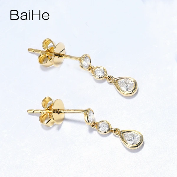 BAIHE Solid 14 K желтое золото(AU585) около 0.30ct F-G/SI натуральные бриллианты свадебные женские модный подарок для ювелирных изделий серьги
