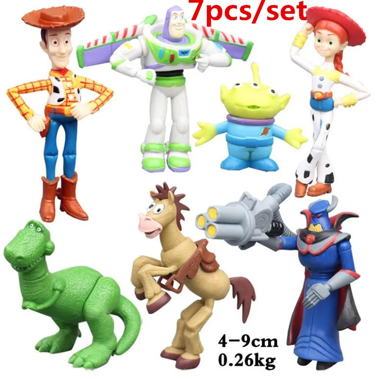 7pcs История игрушек 4 мультяшная фигурка игрушка Вуди Базз Лайтер Джесси форки кукла Фигурка детский подарок - Цвет: 7pcs