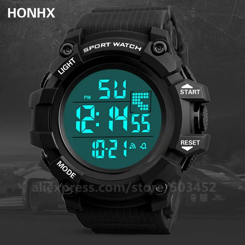 black 100 шт./лот новые HONHX цифровые часы освещение дисплей электронное движение PU цифровые часы повседневные спортивные часы - Цвет: black