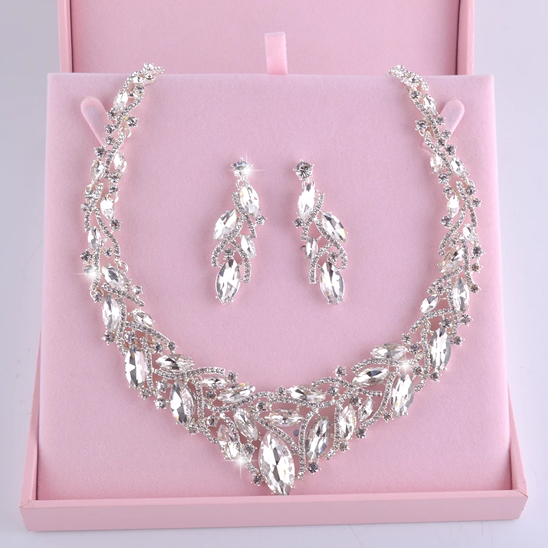 Нежный серебристого цвета Свадебные Ювелирные наборы для невест вечерние