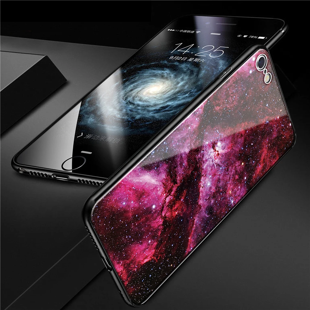 Закаленное стекло роспись звездное небо чехол для iphone x Роскошный телефон