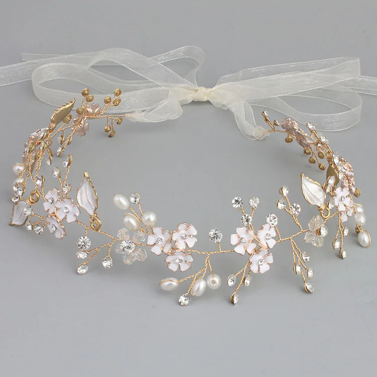 Floralbride Handmade Wired Rhinestones Crystals Pearls Flower Wedding Tiara Headband Bridal Hair Vine Hair Accessories