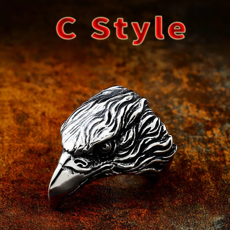 C STYLE Байер, кольцо из нержавеющей стали 316L, скандинавский Викинг, амулет, голова птицы, языческий один, руны, скандинавский стиль, модные мужские ювелирные изделия LR296 - Цвет основного камня: C STYLE