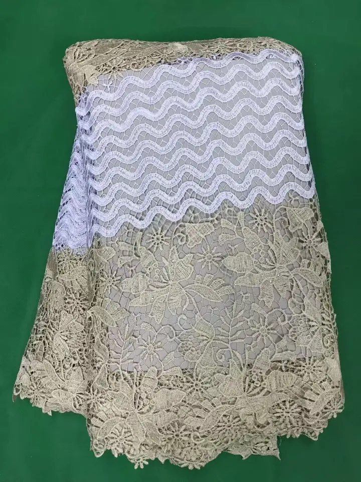 5 Y/PC Elegant gold flower design african mesh lace fabric with royal blue water soluble wave cord for dress DW19-7 | Дом и сад