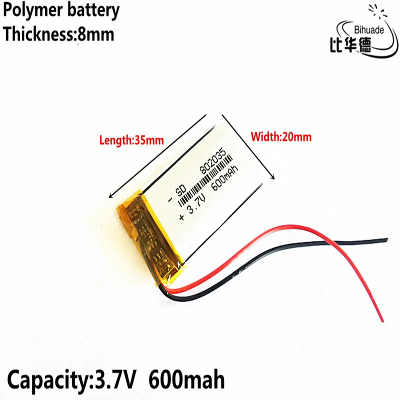 

Хорошее качество 3,7 V, 600mAH 802035 полимер литий-ионный/литий-ионный аккумулятор для планшетных ПК банк, GPS, mp3, mp4