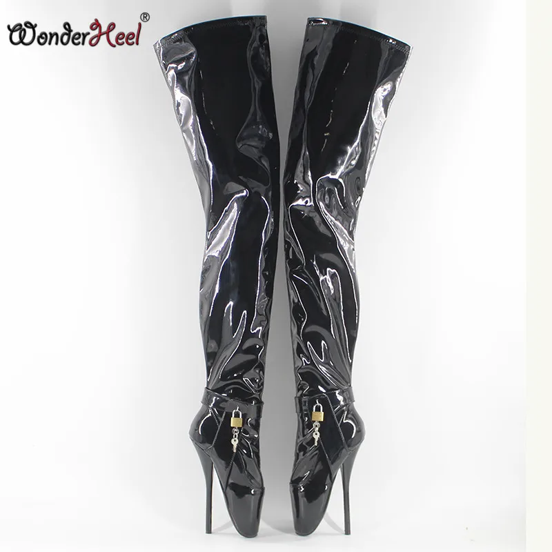 Wonderheel/Новые очень высокий каблук " шпильках облегающие балетки пикантная Обувь на высоком каблуке стилет каблук с замком с замочком сапоги