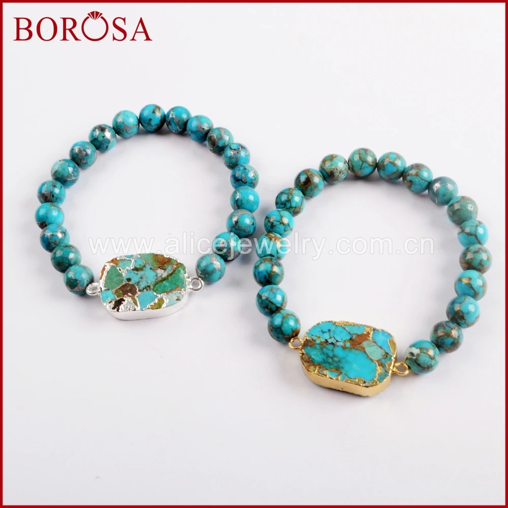 BOROSA 4 шт Золото/Серебро Цвет Медь натуральная бирюза разъемы с 8 мм бусинами