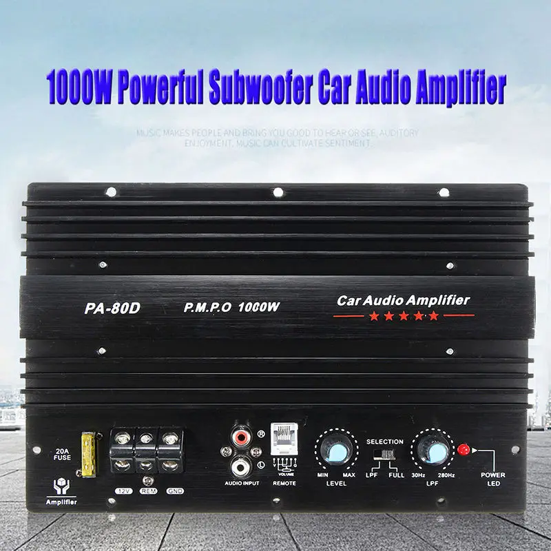 12 V 1000 W моно автомобильный аудио усилитель мощности мощный бас сабвуферный усилитель PA80D