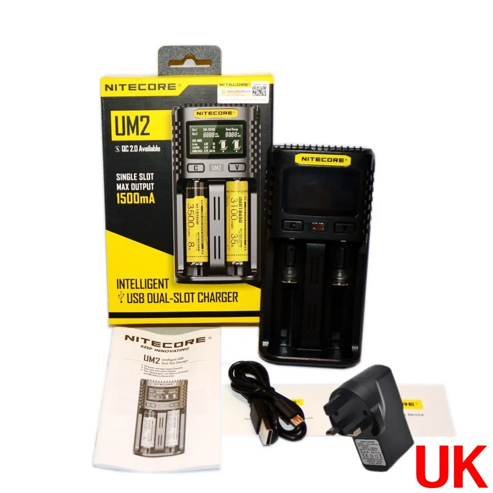 UM2 add USB power NITECOR UM4 UM2 C4 VC4 LCD Смарт зарядное устройство для Li-ion/IMR/INR/ICR/LiFePO4 18650 14500 26650 AA 3,7 1,2 V 1,5 V батареи D4 - Цвет: UM2 add USB power