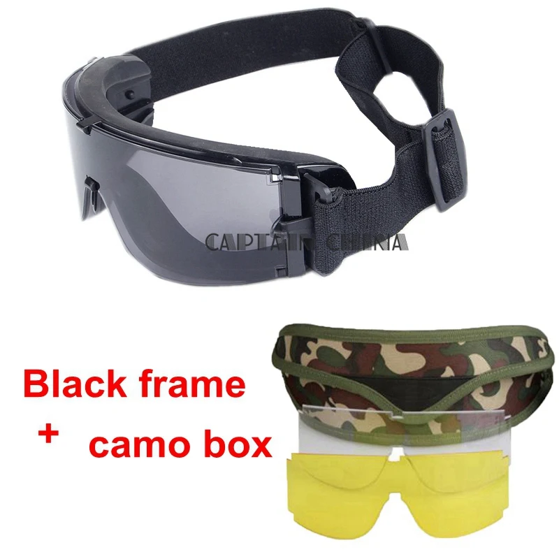 black frame camo box Страйкбол Пейнтбол Тактические Солнцезащитные очки армейские военные очки CS игры стрельба очки черный загар зеленый 3 линзы тактические очки - Цвет: black frame camo box