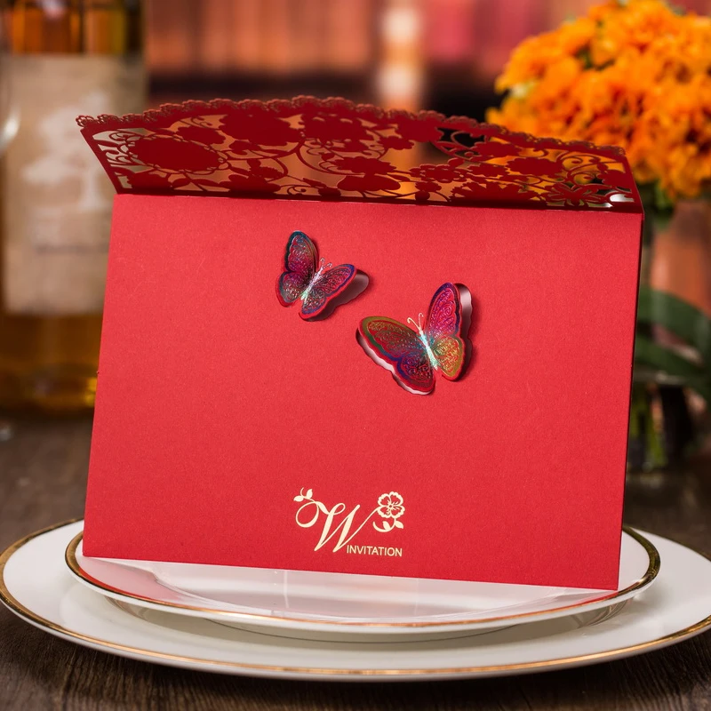 50 шт. свадебные приглашения в виде бабочки открытки поздравительные 3D лазерная