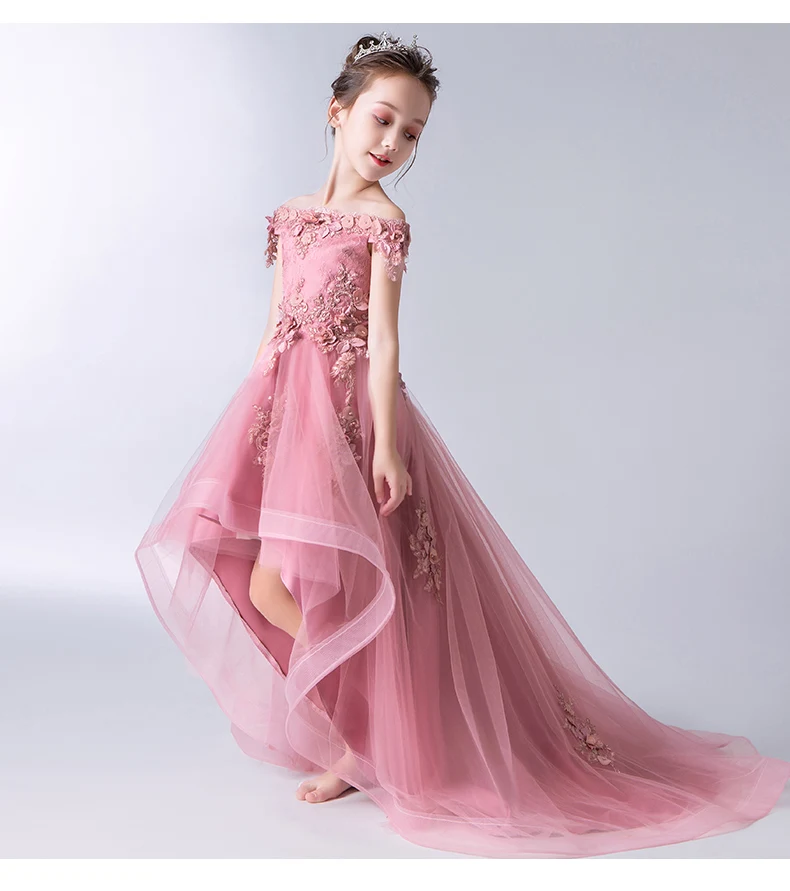 Elegant Beaded Appliques Flower Girl Dress Party Pageant Gown Long Trailing Princess Wedding Kids First Communion Dresses | Детская