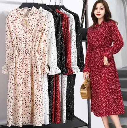 Женское платье с цветочным принтом Осеннее и летнее шифоновое средней длины