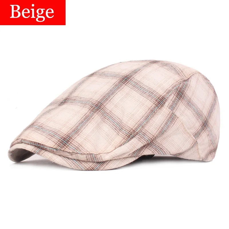 Beige RoxCober винтажные хлопковые береты, клетчатая кепка Newsboy, плоская кепка s, шапка для мужчин и женщин, кепка плюща, шляпа в стиле Гэтсби, козырьки, остроконечные Блиндер шапки - Цвет: Beige