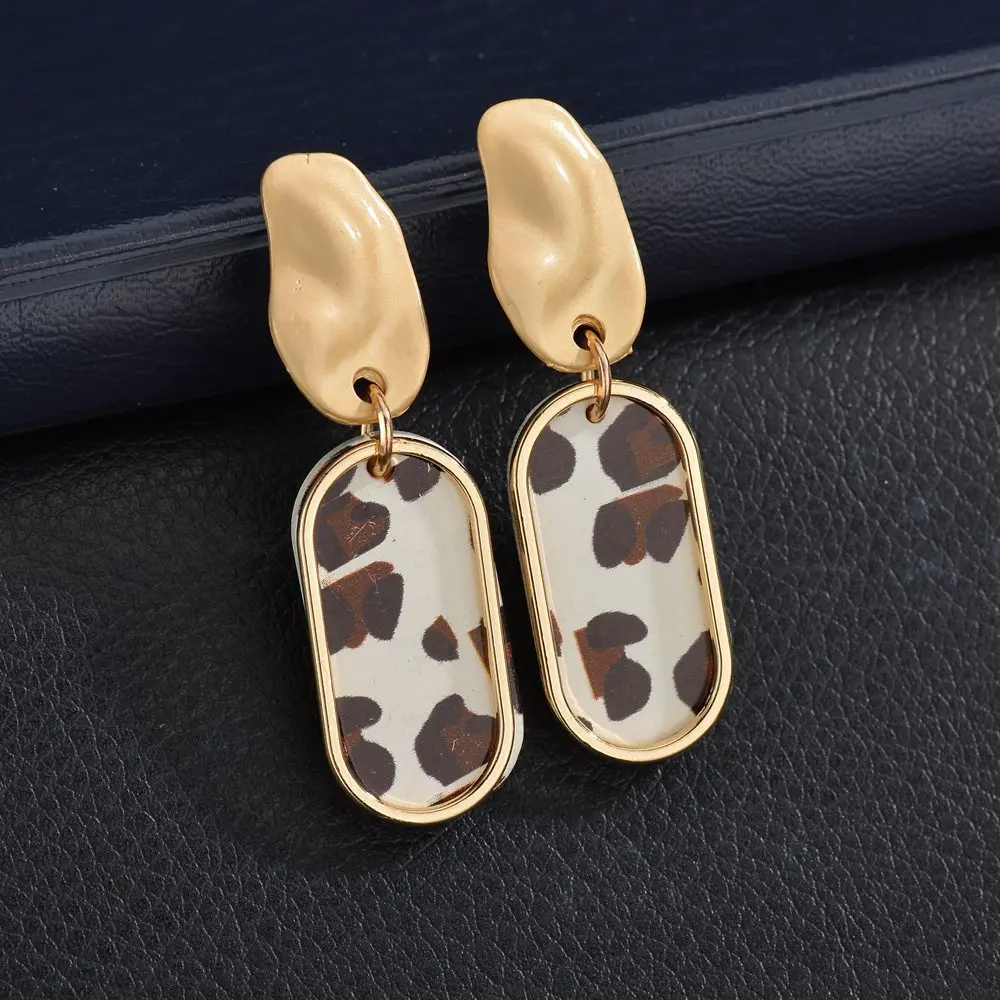 Leopard Print Long Dangle Earrings For Women Vintage Leather Round Square Gold Color Punk Big Drop Earring Jewelry 2019 New | Украшения и