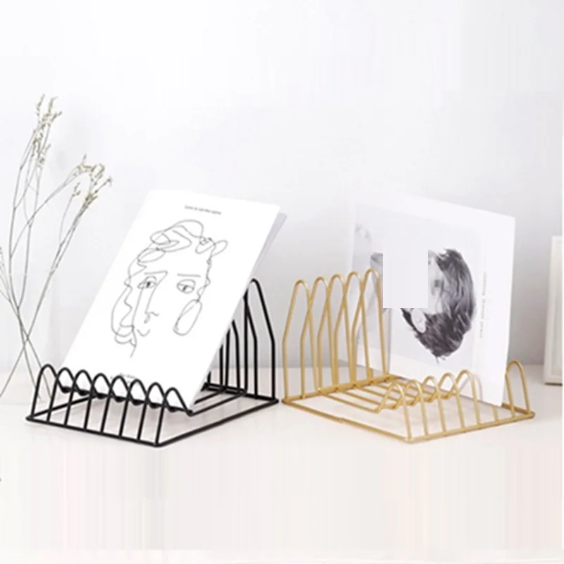 

Wrought Iron Storage Rack Nordic Decoration Desktop Magazine Shelves Books Organizer Shelf Newspaper Holder Living Room Racks