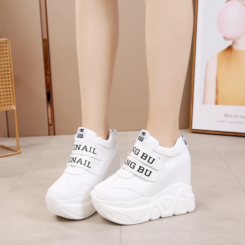 

Spring 2019 new women's hook & loop single shoe with 12cm invisible insoles sports platform shoes