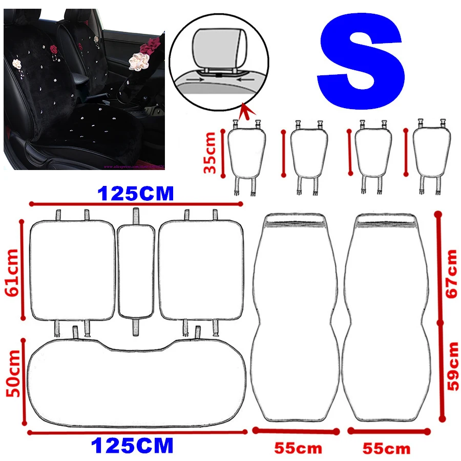 Black S Ladycrystal милый бриллиант мягкий теплый плюш общая Автомобильная подушка, чехол для сиденья подходит для женщин, девушек и девочек. автомобильный чехол для сиденья авто стиль - Название цвета: Black S