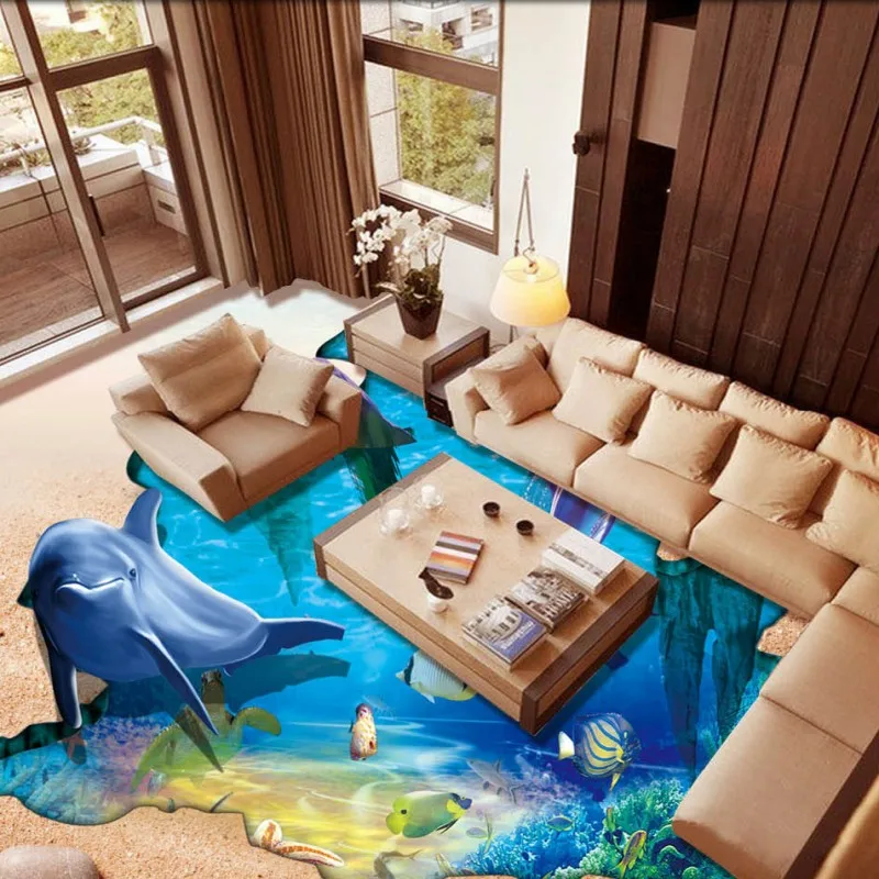 

Free Shipping Ocean World Street Park 3D floor painting self-adhesive bathroom bedroom kitchen study lobby flooring mural