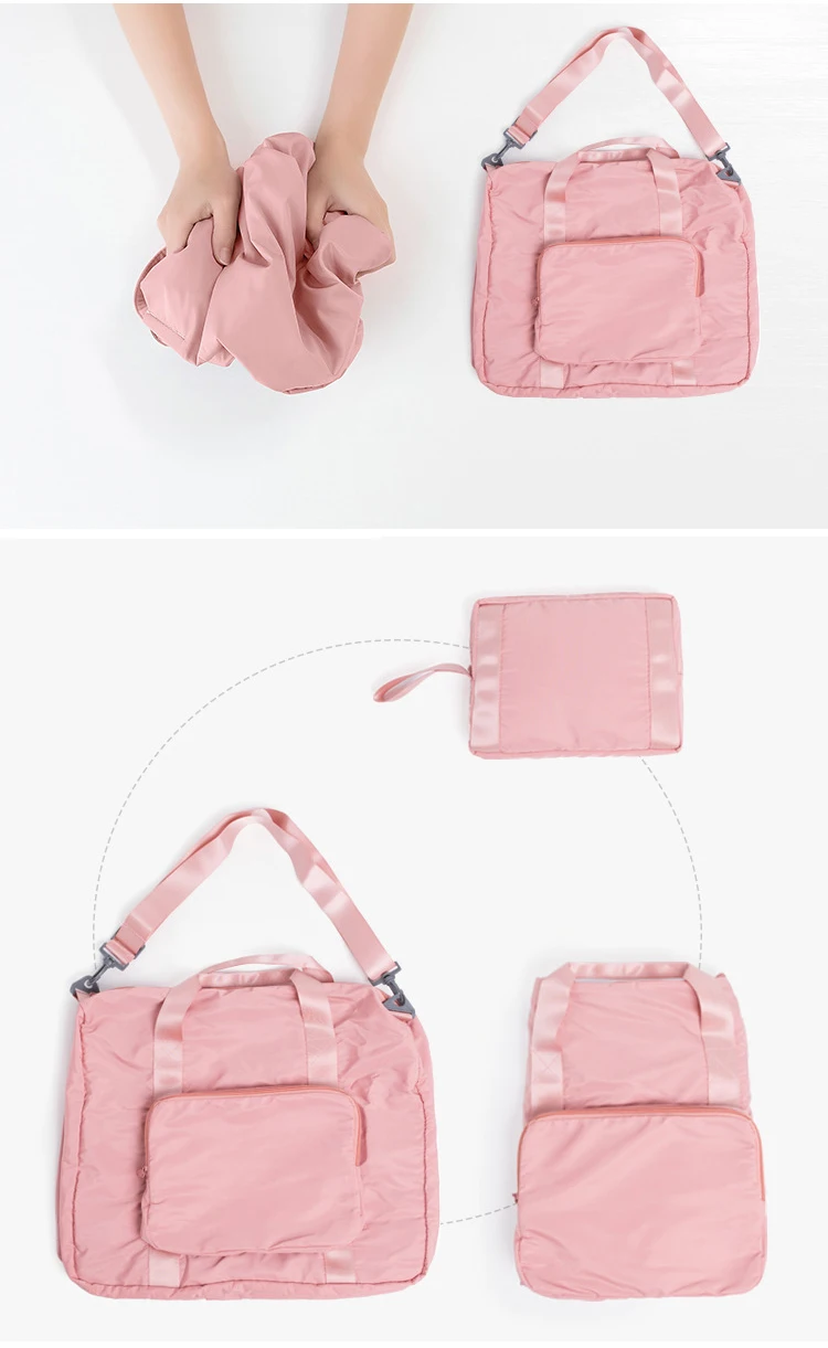New Foldable Large Travel Bag Women Fashion Big Duffle Bag Shoulder Portable Weekend Bags Waterproof Travel Organizer Tote Pink