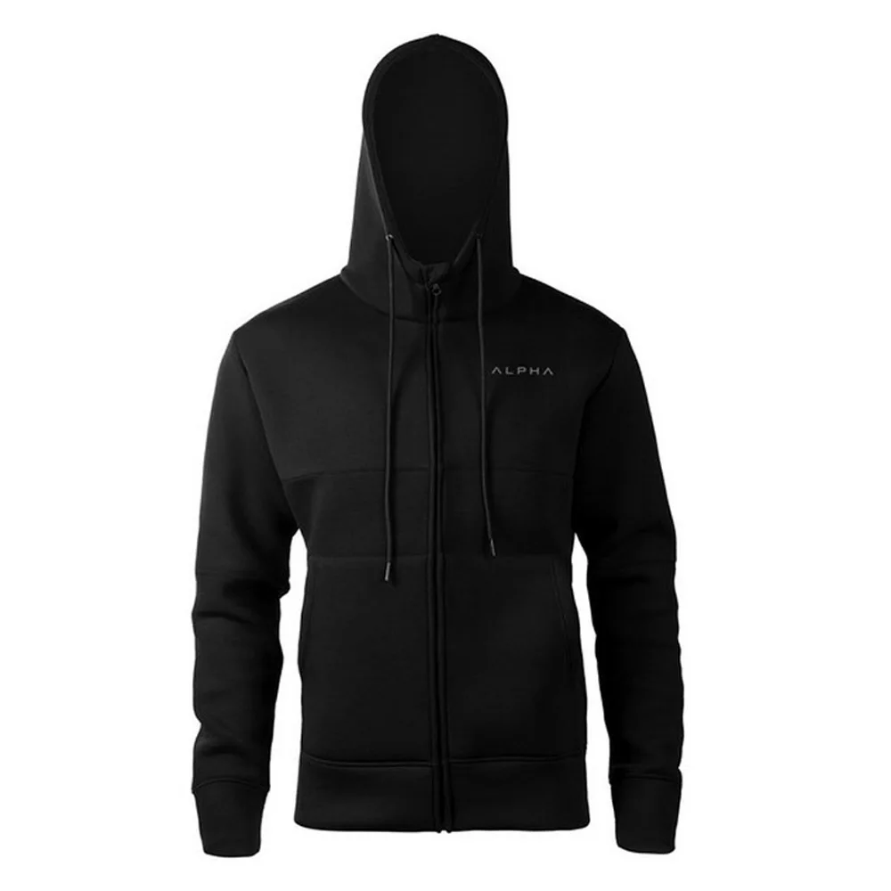 black Мужские толстовки с капюшоном от бренда Alpha, хлопковая толстовка с длинными рукавами, кардиган на молнии, стильная толстовка с капюшоном, мужская повседневная толстовка - Цвет: black