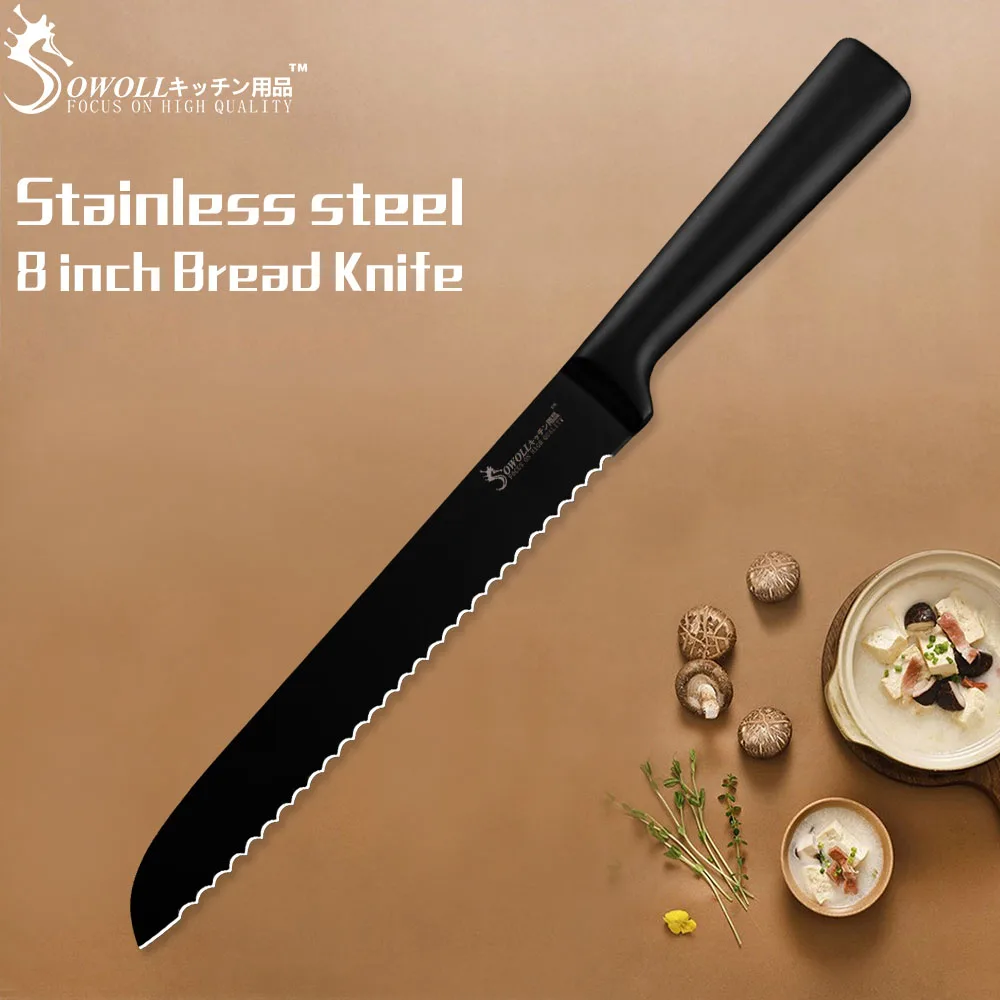 8 Inch Bread Knife SOWOLL 6 шт. Набор ножей, столовые приборы 3cr13 кухонные ножи из нержавеющей стали для очистки овощей утилита Santoku для нарезки хлеба нож шеф-повара инструмент для приготовления пищи - Цвет: 8 Inch Bread Knife