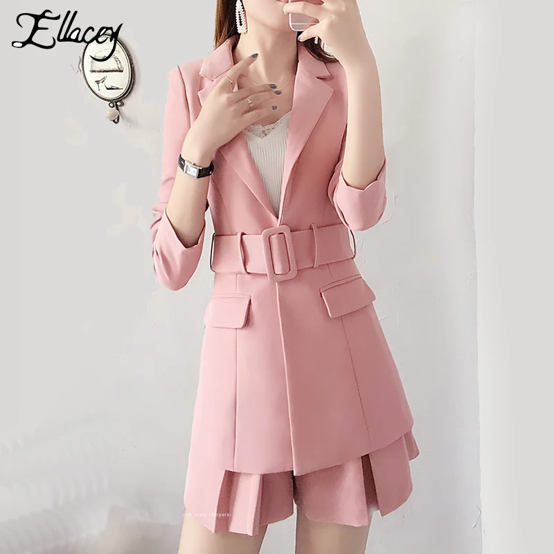 Ellacey/Классический женский костюм с шортами розовый блейзер и курткой Женский