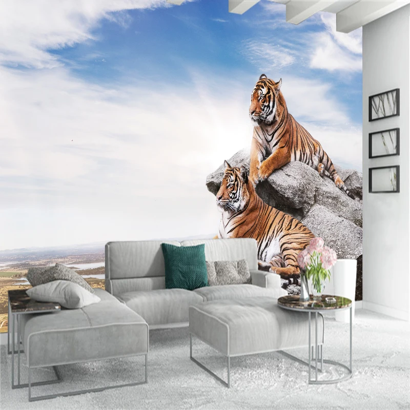 Пользовательские росписи Европейский стиль HD Тигр обои холст диван ТВ фон ПВХ
