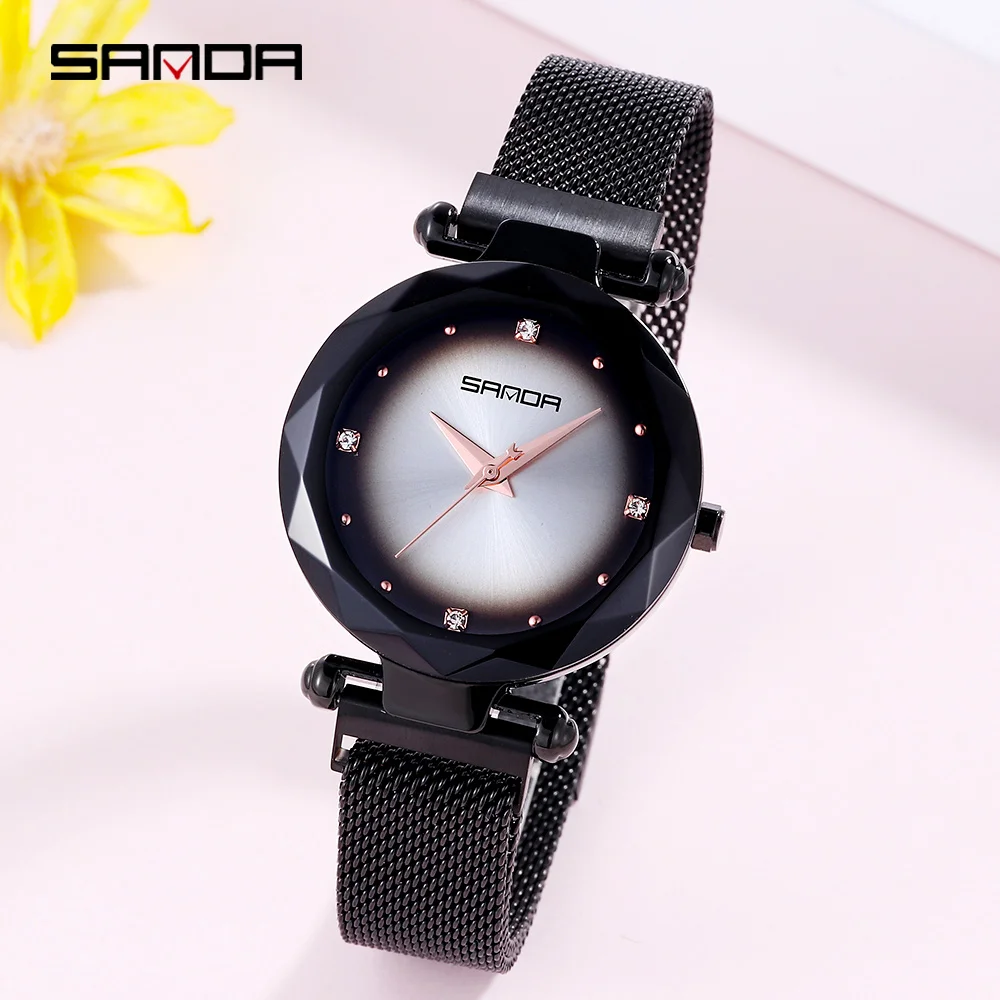 SANDA женские часы модные кварцевые наручные роскошные сетчатые Стальные