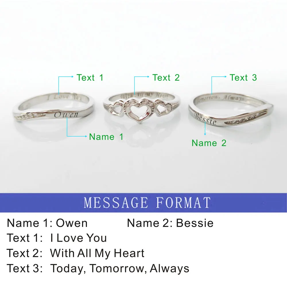 AIJAJA Personalized 925 Sterling Silver Engraved Ring Sets Customized Words Engraving Bridal Rings Lovers Promise Bands | Украшения и