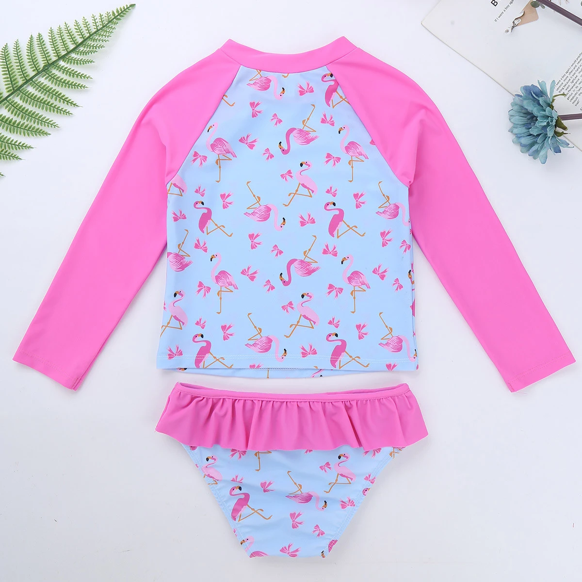 Детские танкини для девочек купальник из двух предметов с принтом фламинго