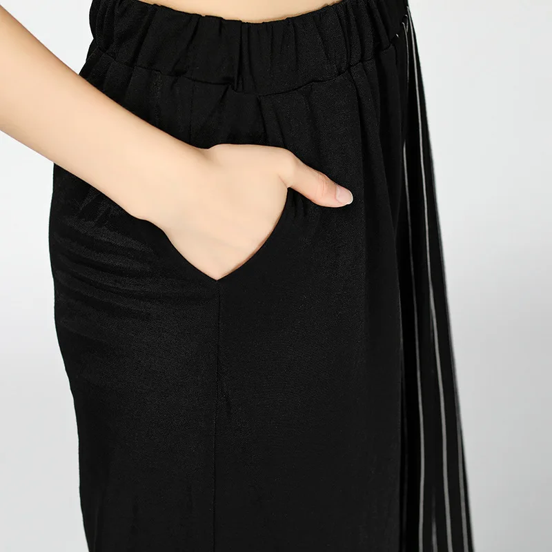 CHICEVER 2020 Spliced Striped Women's Trousers High Elastic Waist Loose Big Size Calf-Length Straight Pants Fashion New | Женская
