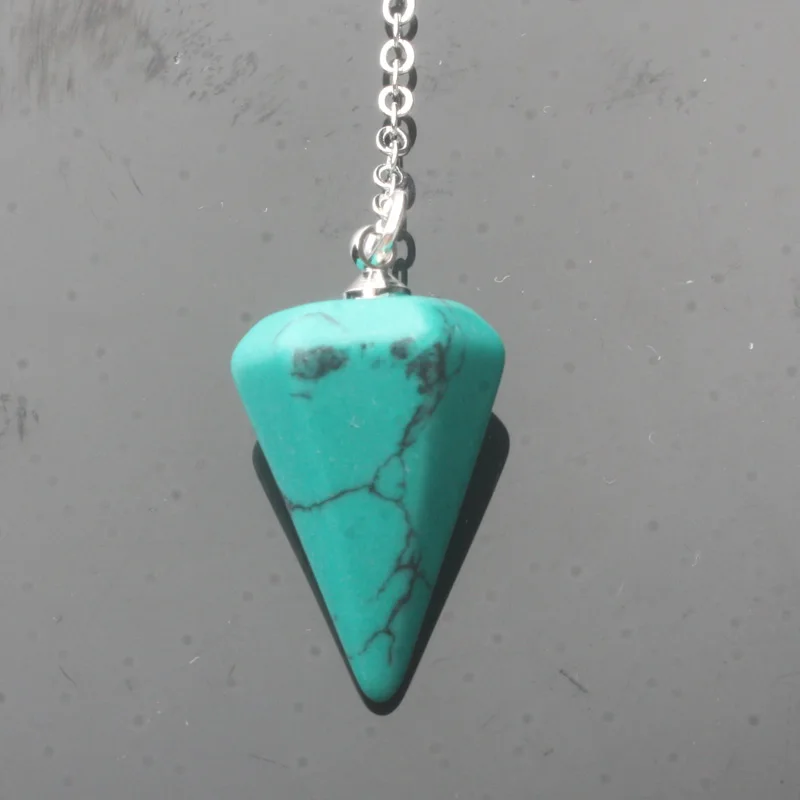 Green Turquoise 1 14X22 мм маленький размер аметисты Lapis Opal Прозрачный кристаллический камень цепочка с кулоном в виде конуса придавая целебная чакра Шестигранный Маятник с цепью 1 шт - Окраска металла: Green Turquoise 1
