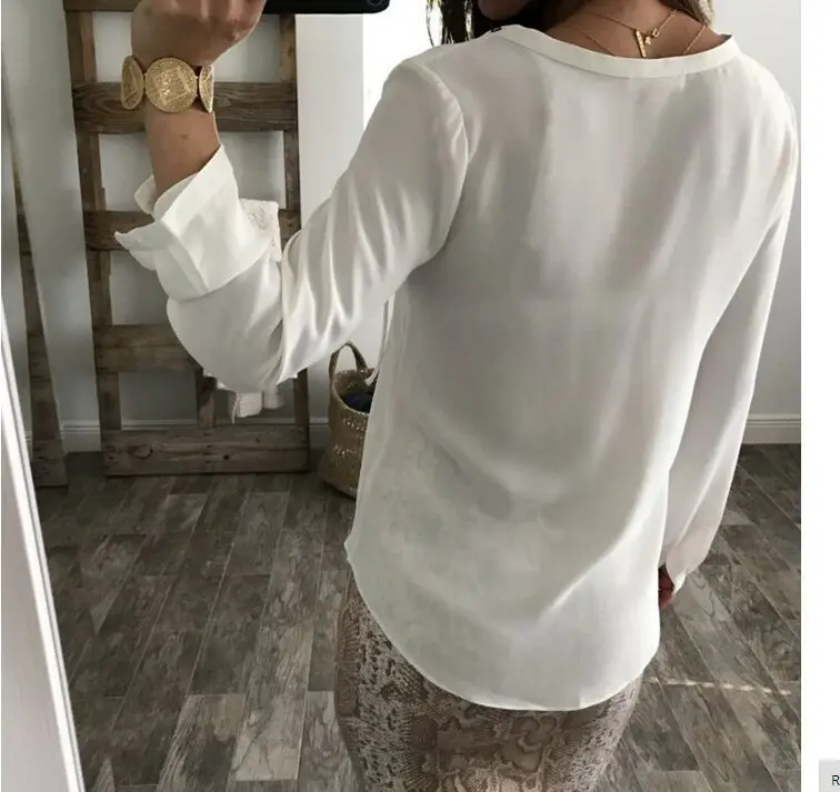 Пикантные Шифоновая блузка рябить Blusas Mujer женские Топы Кружева V шеи с ремешком