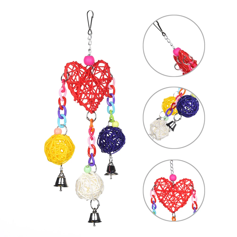

1pc Bird Parrot Toys Rattan Balls Heart-shape Aeolian Bells Climbing Toys Birds Playing Biting Toy Parrots Stand Bird Supplies