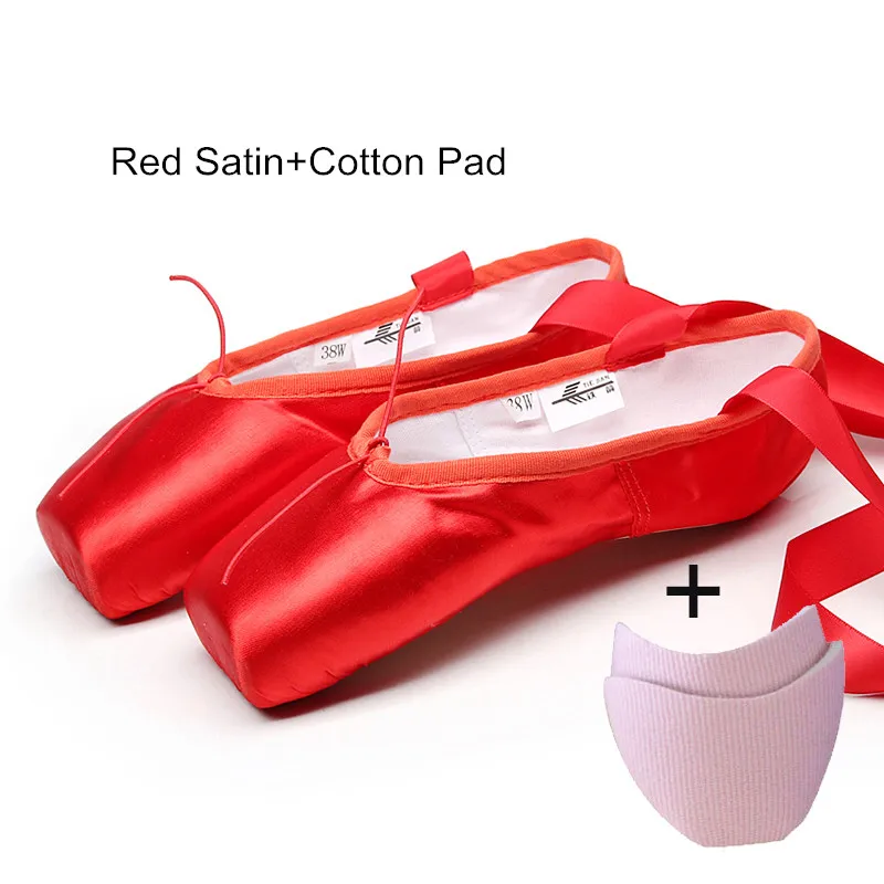 Red Satin Cotton Обувь с острым носком; танцевальные балетные костюмы; сатиновый верх; жесткая Кожаная подошва; Профессиональная женская обувь с острым носком - Цвет: Red Satin Cotton