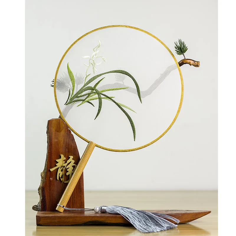 Китайский традиционный ручной веер вышитый шелк буковая древесина старинное