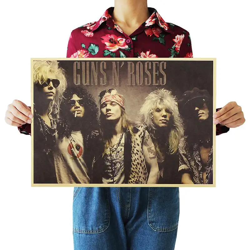 Ностальгический плакат Рок-группа guns N' Roses крафт-бумага постер для бара/Кафе Ретро плакат декоративной живописи 51x36cm стикер стены - Цвет: As show