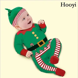 Рождественские Комбинезоны для маленьких мальчиков; Новогодняя одежда зеленого цвета; костюмы с капюшоном; милая одежда для малышей; комбинезоны; костюмы