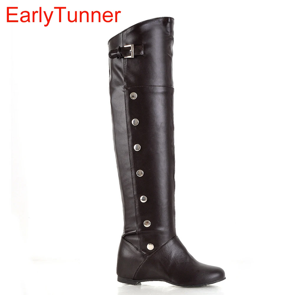 Пикантные черные сапоги Коричневый и белый цвет Для женщин выше колена до бедра