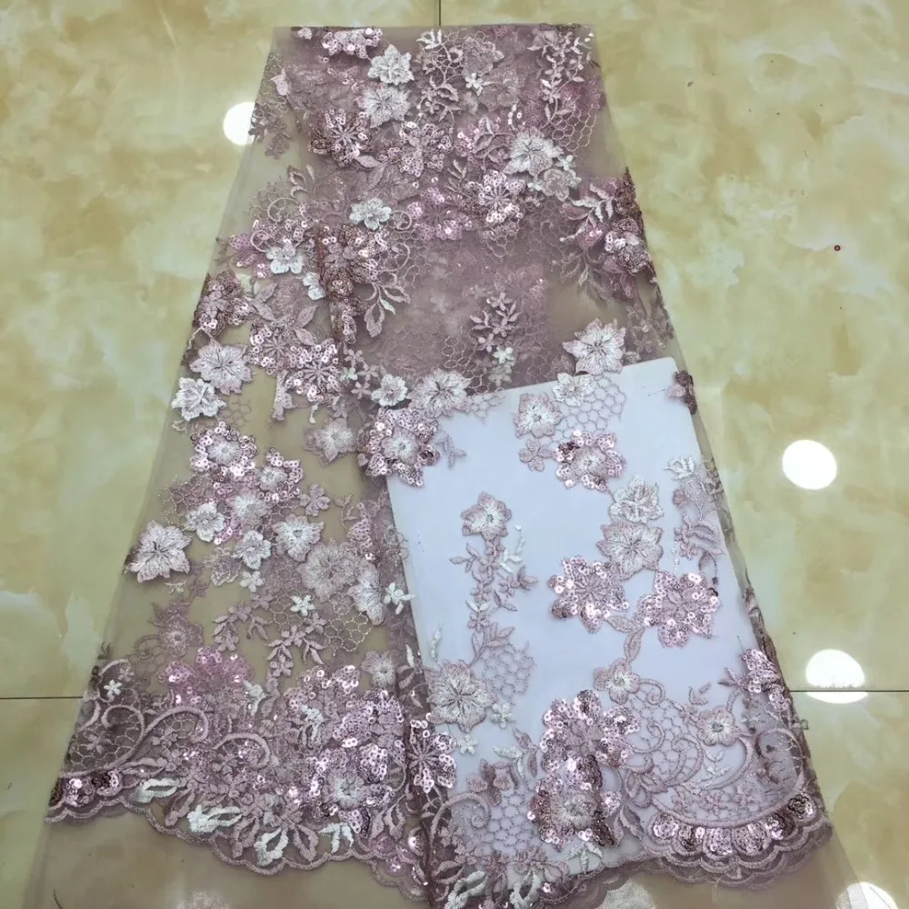

New arrival Embroidered Nigerian Laces Fabric Bridal High Quality French Tulle sequin Lace Fabric For Women dress TS8007